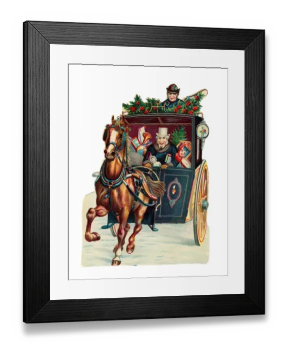 Framed Print : Horse-drawn carriage on a Victorian Christmas scrap Framed Print : Horse-drawn carriage on a Victorian Christmas scrap
