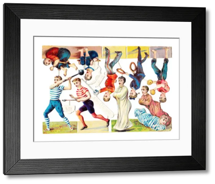 Framed Print : Athletes and sportsmen on a sheet of Victorian scraps Framed Print : Athletes and sportsmen on a sheet of Victorian scraps