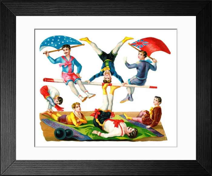 Framed Print : Acrobats on a Victorian scrap Framed Print : Acrobats on a Victorian scrap