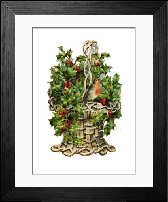 Framed Print : Robin with holly on a Victorian Christmas scrap Framed Print : Robin with holly on a Victorian Christmas scrap