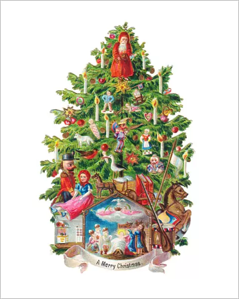 Decorated Christmas tree on a Victorian scrap