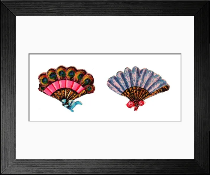 Framed Print : Fans made of feathers on two Victorian scraps Framed Print : Fans made of feathers on two Victorian scraps