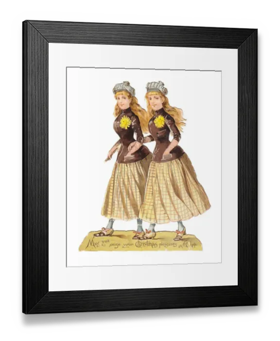 Framed Print : Twin girls on a Victorian Christmas scrap Framed Print : Twin girls on a Victorian Christmas scrap