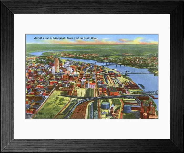 Framed Print : Aerial view, Cincinnati and Ohio River, Ohio, USA Framed Print : Aerial view, Cincinnati and Ohio River, Ohio, USA