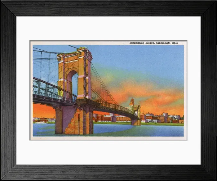 Framed Print : Ohio River with suspension bridge, Cincinnati, Ohio, USA Framed Print : Ohio River with suspension bridge, Cincinnati, Ohio, USA