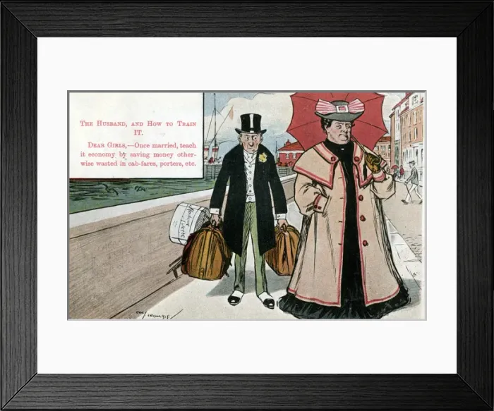 Framed Print : The Husband and how to train it - carrying her bags Framed Print : The Husband and how to train it - carrying her bags