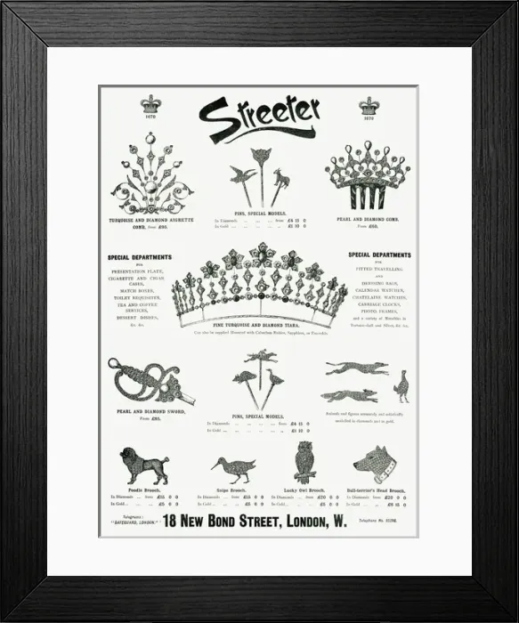 Framed Print : Advert for Streeter, diamond accessories 1894 Framed Print : Advert for Streeter, diamond accessories 1894