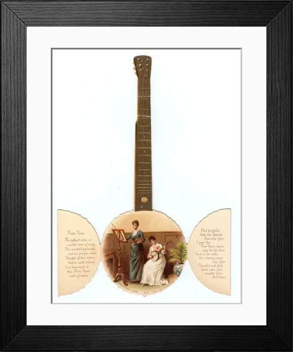 Framed Print : Banjo on a Victorian New Year scrap Framed Print : Banjo on a Victorian New Year scrap