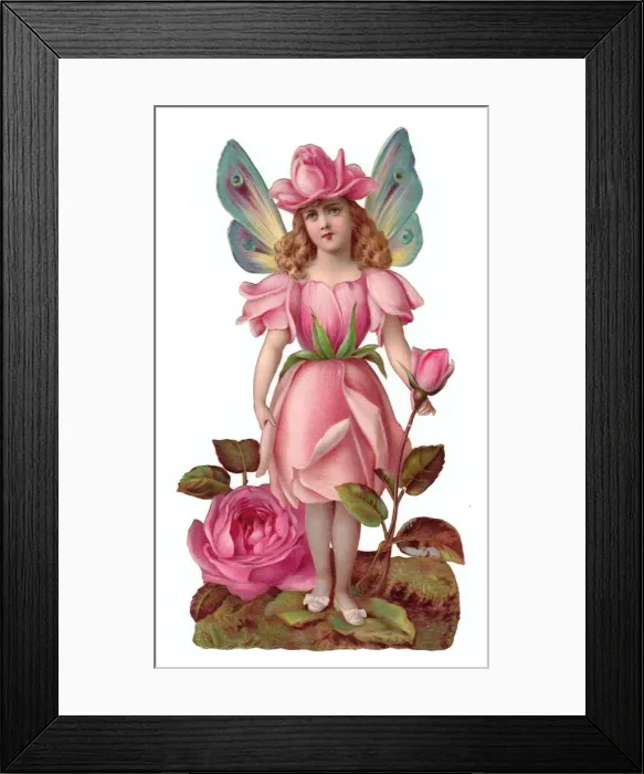 Framed Print : Flower fairy on a Victorian scrap Framed Print : Flower fairy on a Victorian scrap