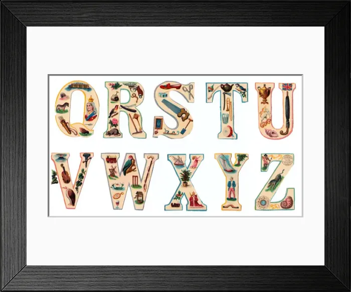 Framed Print : Letters of the alphabet Q-Z on ten Victorian scraps Framed Print : Letters of the alphabet Q-Z on ten Victorian scraps
