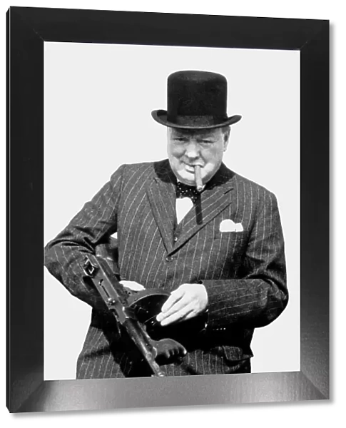 Winston Churchill Holding a Sub-Machine Gun
