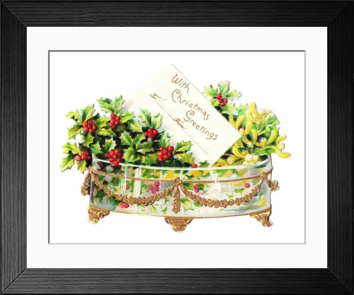 Framed Print : Christmas card with holly and mistletoe Framed Print : Christmas card with holly and mistletoe