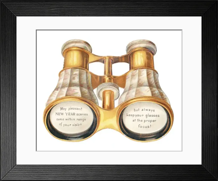 Framed Print : New Year card in the shape of a pair of binoculars Framed Print : New Year card in the shape of a pair of binoculars
