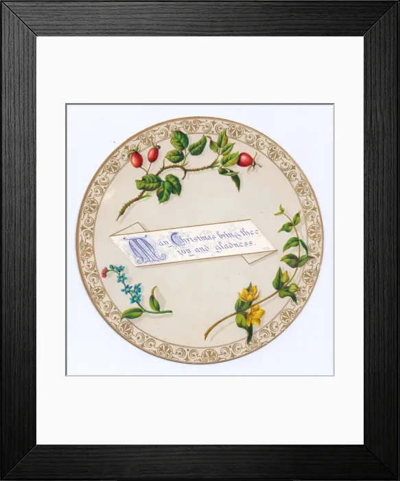 Framed Print : Flowers and fruit on a circular Christmas card Framed Print : Flowers and fruit on a circular Christmas card