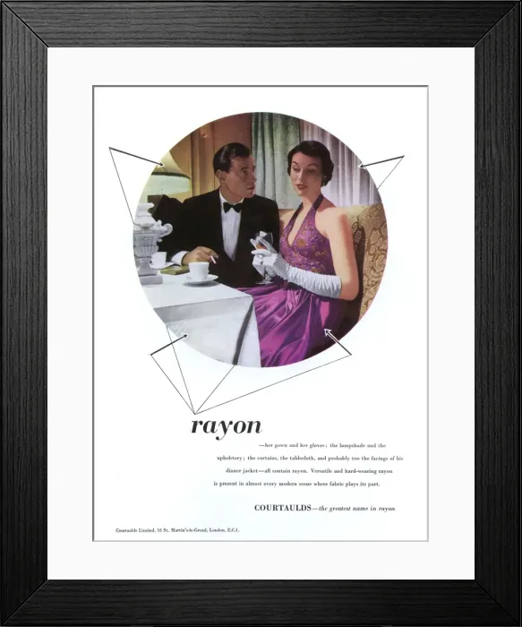 Framed Print : Rayon advert with couple, 1951 Framed Print : Rayon advert with couple, 1951