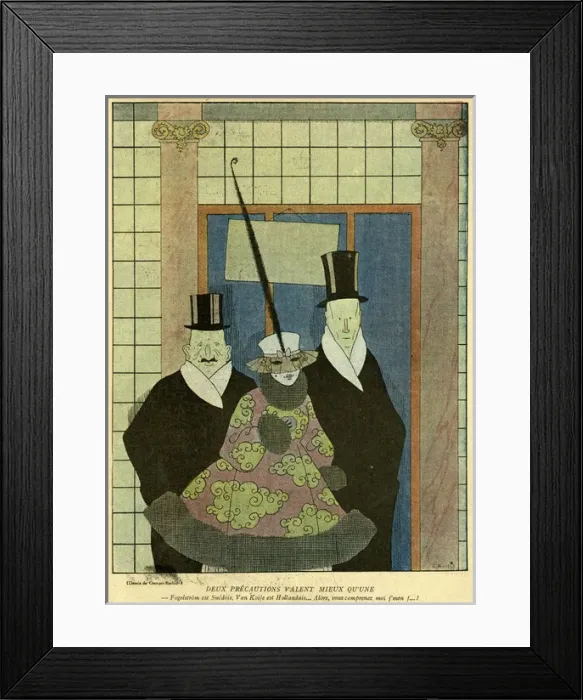 Framed Print : Cartoon, Two precautions are better than one, WW1 Framed Print : Cartoon, Two precautions are better than one, WW1