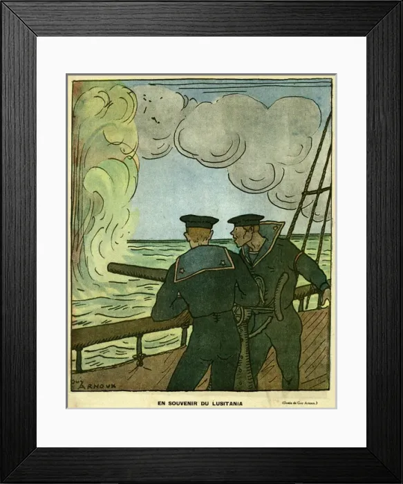 Framed Print : Cartoon, In Memory of the Lusitania, WW1 Framed Print : Cartoon, In Memory of the Lusitania, WW1