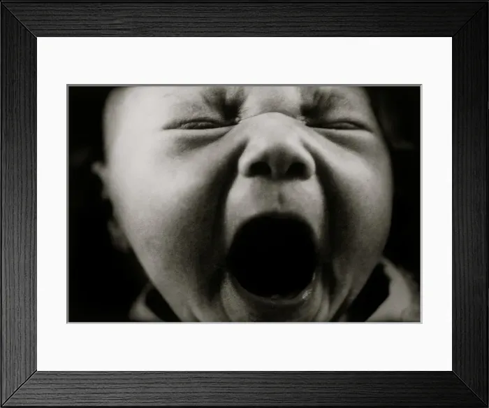 Framed Print : Babies face with open mouth Framed Print : Babies face with open mouth