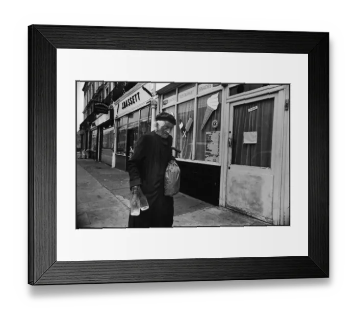 Framed Print : Old lady with milk bottles Notting Hill London early Framed Print : Old lady with milk bottles Notting Hill London early