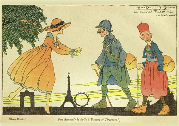 Cartoon, On leave in Paris, WW1