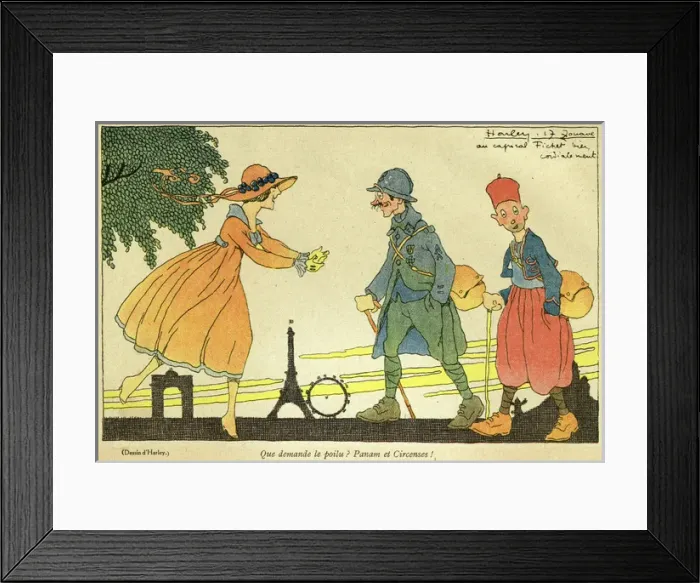 Framed Print : Cartoon, On leave in Paris, WW1 Framed Print : Cartoon, On leave in Paris, WW1