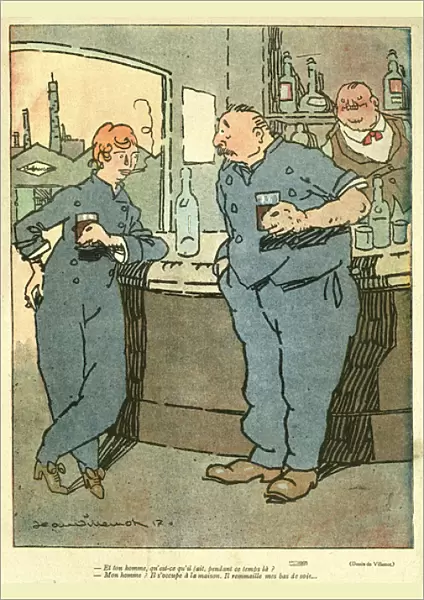 Cartoon, French munitions factory workers, WW1