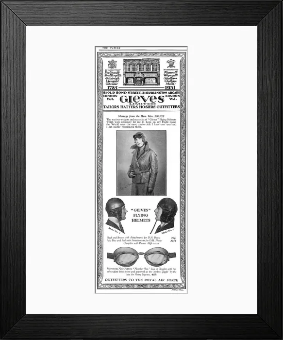 Framed Print : Gieves outfitters advertisement for flying helmets & goggles Framed Print : Gieves outfitters advertisement for flying helmets & goggles