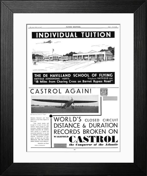 Framed Print : De Havilland School of Flying Advertisement, 1931 Framed Print : De Havilland School of Flying Advertisement, 1931