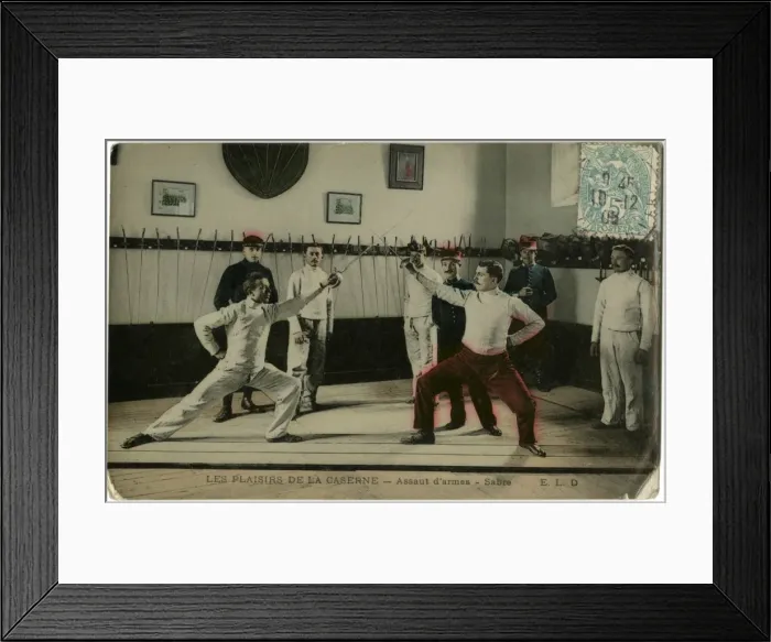 Framed Print : Soldier at their Sabre practice in a French Barracks Framed Print : Soldier at their Sabre practice in a French Barracks