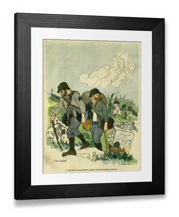 Framed Print : Cartoon, Artist painting a landscape, WW1 Framed Print : Cartoon, Artist painting a landscape, WW1