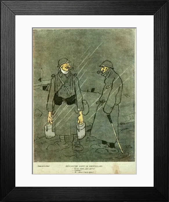 Framed Print : Cartoon, Meeting in the fog, WW1 Framed Print : Cartoon, Meeting in the fog, WW1