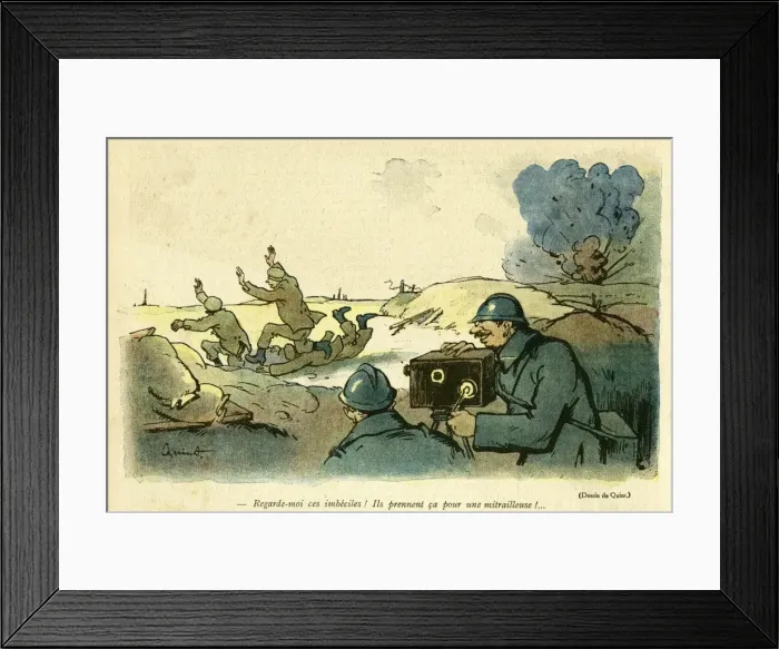 Framed Print : Cartoon, Filming on a battlefield, WW1 Framed Print : Cartoon, Filming on a battlefield, WW1