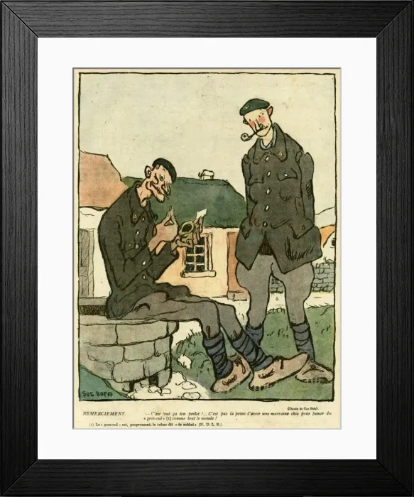Framed Print : Cartoon, Present of tobacco, WW1 Framed Print : Cartoon, Present of tobacco, WW1