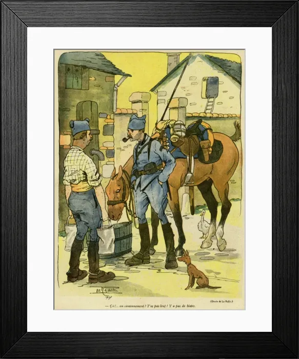 Framed Print : Cartoon, Soldiers discuss their billet, WW1 Framed Print : Cartoon, Soldiers discuss their billet, WW1
