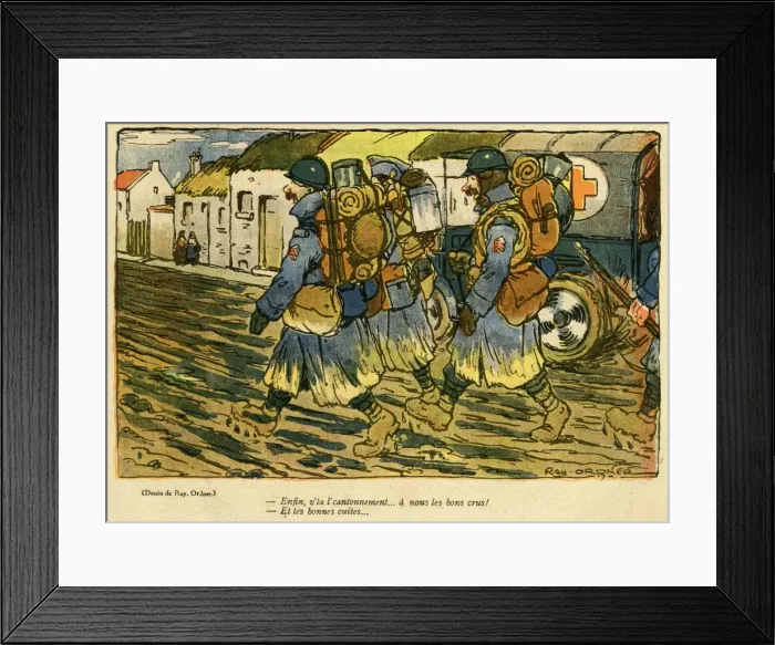 Framed Print : Cartoon, Soldiers approach new billet, WW1 Framed Print : Cartoon, Soldiers approach new billet, WW1