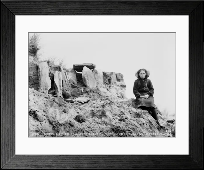 Framed Print : Stone Cist Or Primitive Grave on the Kitchen Middens, Rosa Framed Print : Stone Cist Or Primitive Grave on the Kitchen Middens, Rosa