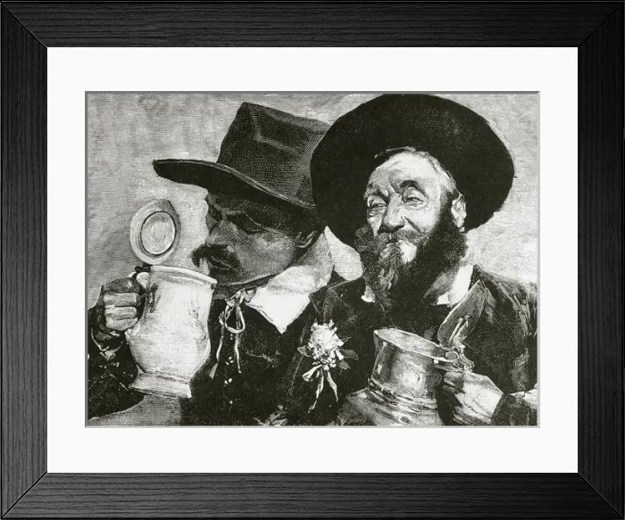 Framed Print : Beer drinkers. Engraving by Roman Ribera. La Ilustracion Esp Framed Print : Beer drinkers. Engraving by Roman Ribera. La Ilustracion Esp