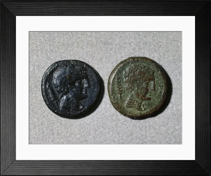 Framed Print : Assarius. Adverse. Ibero-roman. Bronze. Head. Mint of Iltirc Framed Print : Assarius. Adverse. Ibero-roman. Bronze. Head. Mint of Iltirc