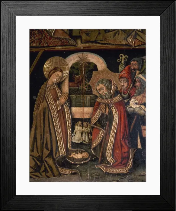 Framed Print : Gothic. Altarpiece. Saint Michael. Adoration of the Shepherd Framed Print : Gothic. Altarpiece. Saint Michael. Adoration of the Shepherd