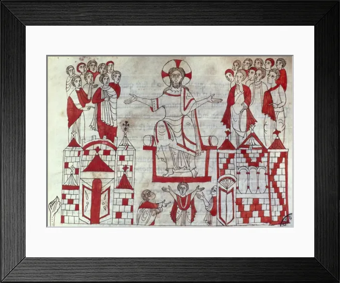 Framed Print : Beda Homilies. 11th century. Jesus preaching to his disciple Framed Print : Beda Homilies. 11th century. Jesus preaching to his disciple