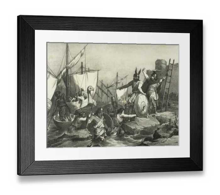 Framed Print : Sisebut (c. 565-621) landing in Tangier. Engraving Framed Print : Sisebut (c. 565-621) landing in Tangier. Engraving