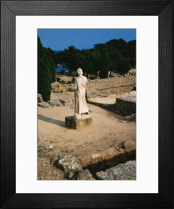 Framed Print : Ampurias. Ruins whit statue of Asclepius. Catalonia. Spain Framed Print : Ampurias. Ruins whit statue of Asclepius. Catalonia. Spain