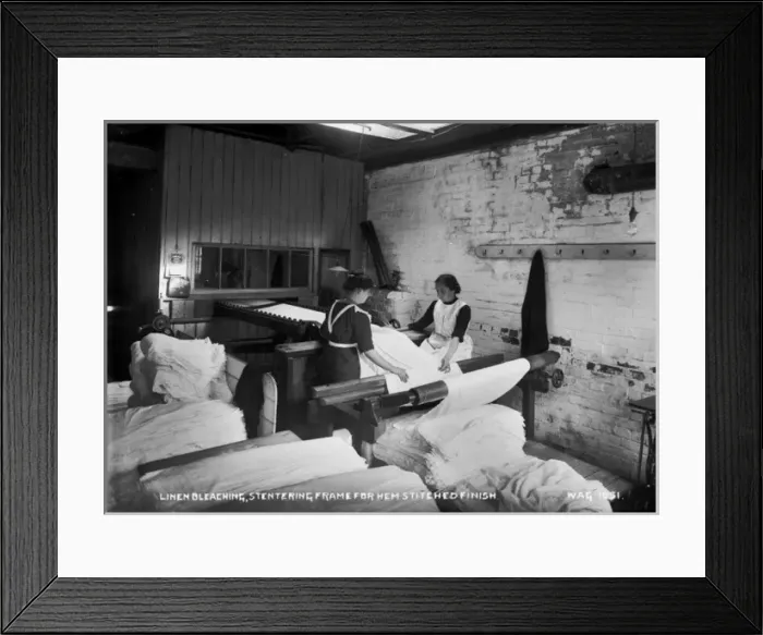 Framed Print : Linen Bleaching, Stentering Frame for Hem Stitched Finish Framed Print : Linen Bleaching, Stentering Frame for Hem Stitched Finish