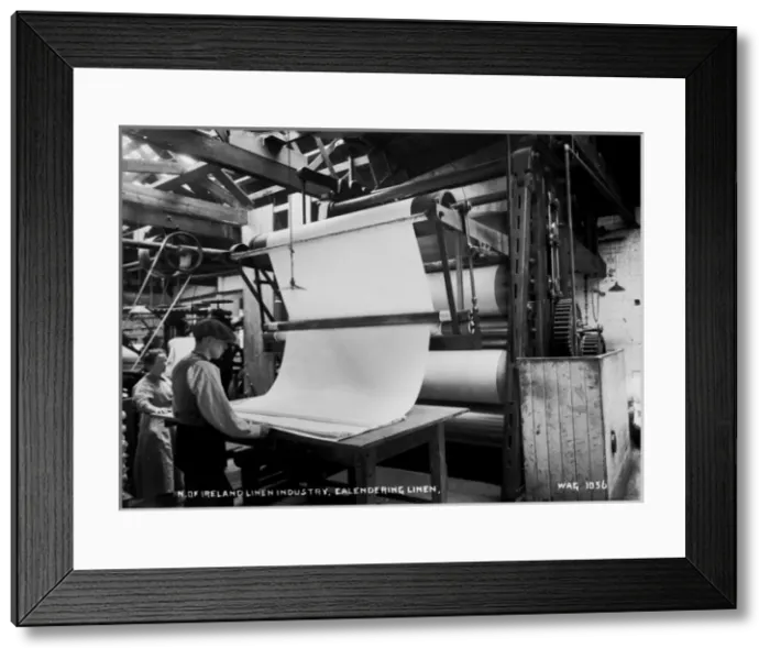 Framed Print : N. of Ireland Linen Industry, Calendering Linen Framed Print : N. of Ireland Linen Industry, Calendering Linen