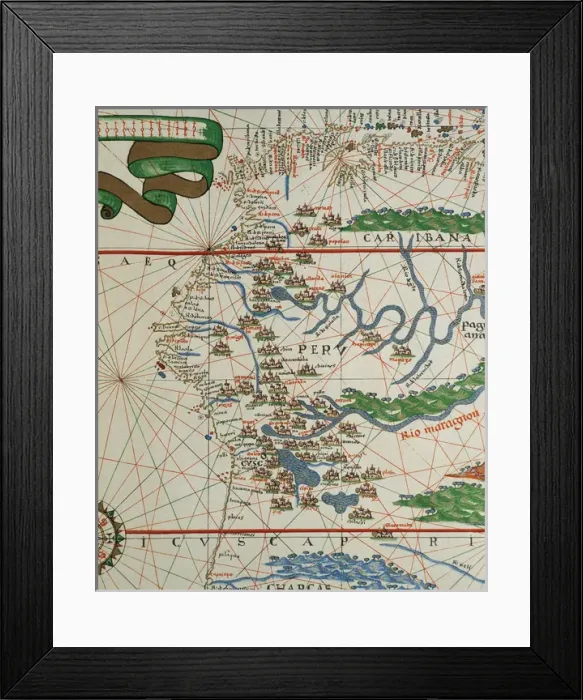 Framed Print : Portolan of Joan Martines (16th century). American west coas Framed Print : Portolan of Joan Martines (16th century). American west coas