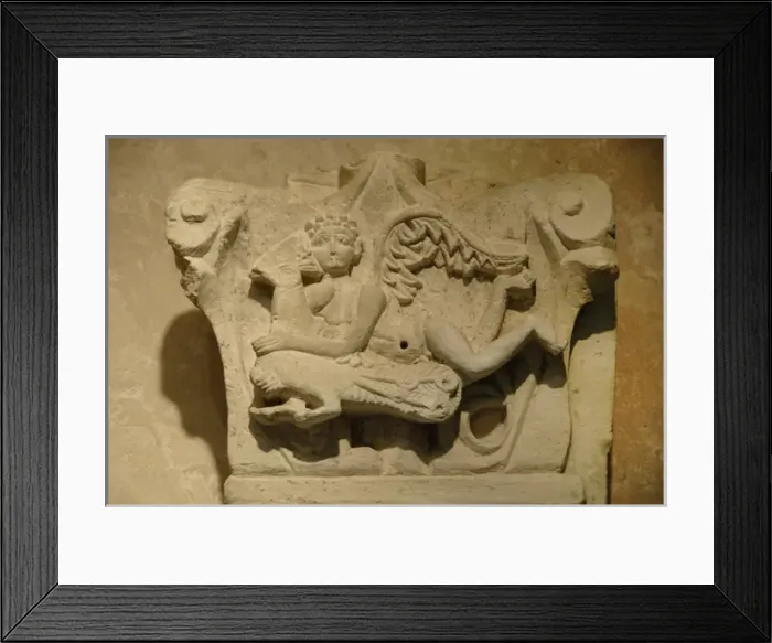 Framed Print : Byzantine art. Capital decorated with relief of cupid on a p Framed Print : Byzantine art. Capital decorated with relief of cupid on a p