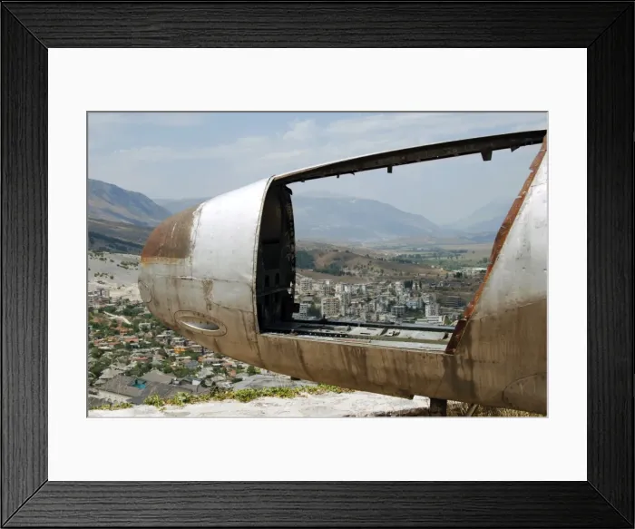 Framed Print : Albania. Gjirokaster viewed through the cockpit of the Ameri Framed Print : Albania. Gjirokaster viewed through the cockpit of the Ameri