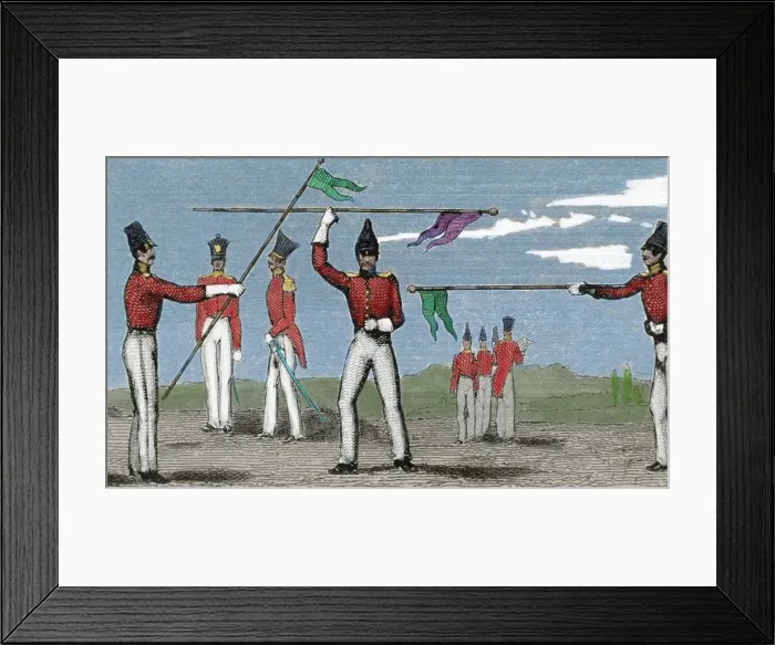 Framed Print : Practical exercises in fencing. Engraving. 19th century. Col Framed Print : Practical exercises in fencing. Engraving. 19th century. Col