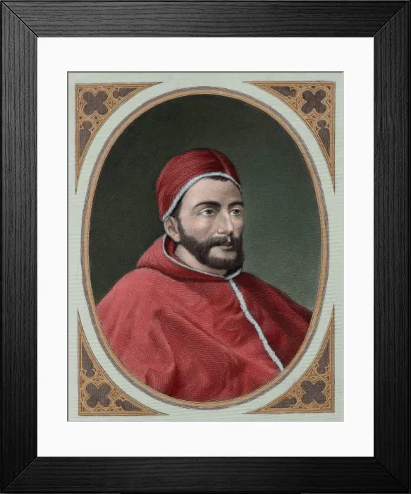 Framed Print : Clement VII (1342-1394). Engraving. Colored Framed Print : Clement VII (1342-1394). Engraving. Colored