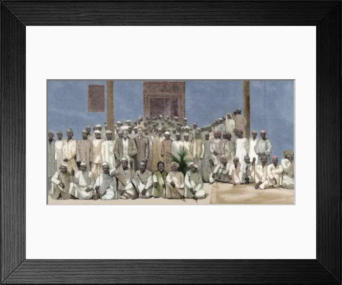 Framed Print : Stanley and his companions return from the expedition to Framed Print : Stanley and his companions return from the expedition to